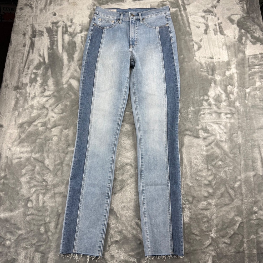 Gap Vintage Slim High Rise Two Tone Tuxedo Stripe Jeans Indigo 27/4 Tall Raw Hem